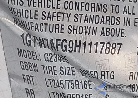 2017 GMC Savana 2500 Work Van z USA, uszkodzony, nr VIN 1GTW7AFG9H1117887